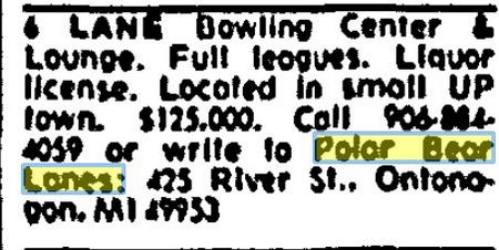 Polar Bear Lanes - May 1991 For Sale